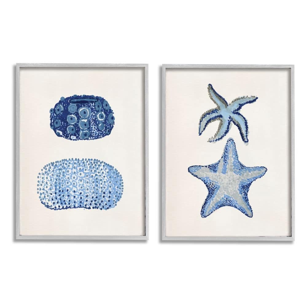 Stupell Minimal Nautical Sea Creatures Blue White Painting, 2pc Multi Piece Framed Wall Art Set