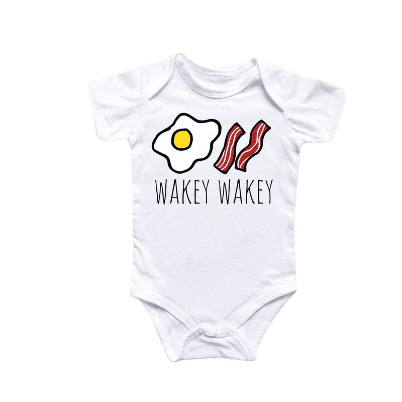 Wakey Eggs Bacon - Baby Boy Girl Clothes Infant Bodysuit Funny Cute Newborn - Pink - 0-3M