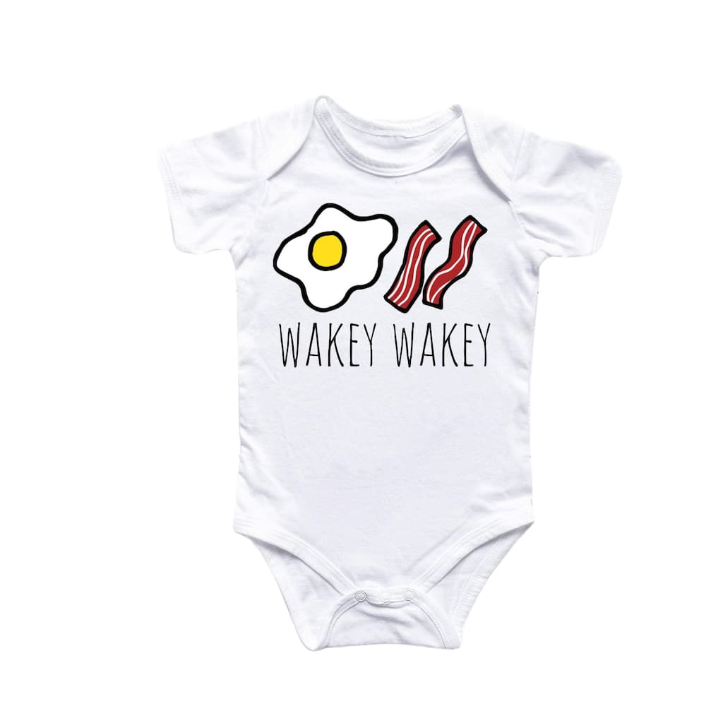Wakey Eggs Bacon - Baby Boy Girl Clothes Infant Bodysuit Funny Cute Newborn