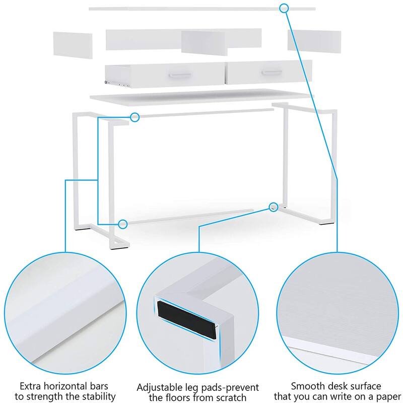 Computer Writing Study Desk with 2 Drawers