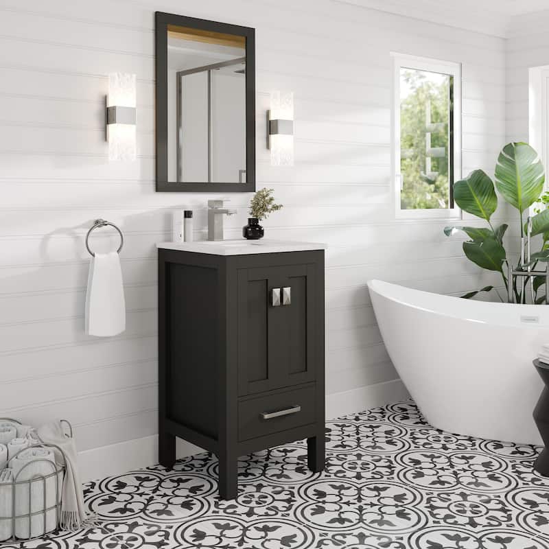 Eviva London 20"W Espresso Bath Vanity with Carrara Quartz Top