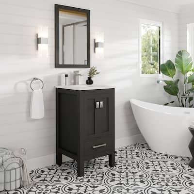 Eviva London 20"W x 18"D Espresso Single Sink Bathroom Vanity with White Carrara Quartz Vanity Top