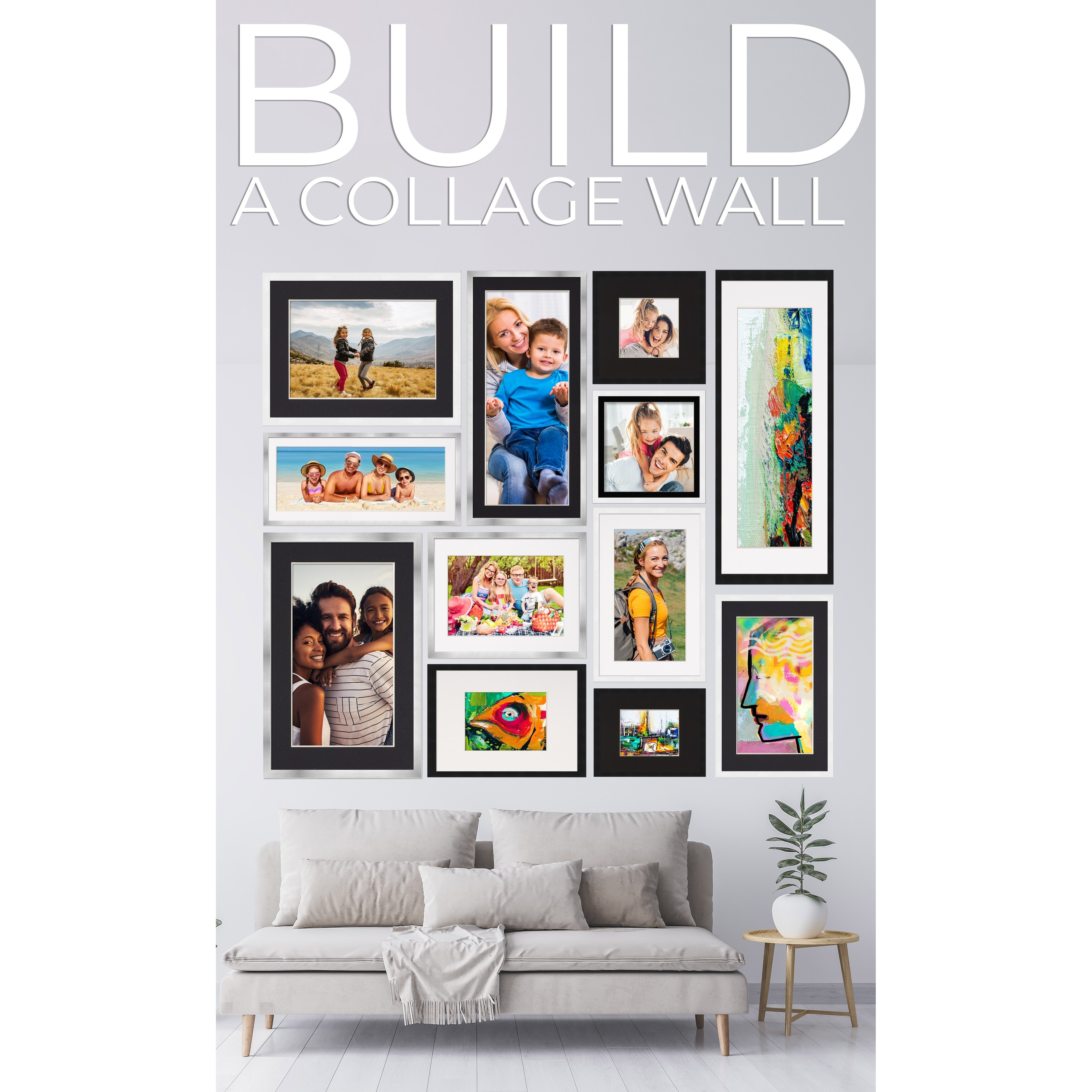 4x4 Frame with Mat - White 8x8 Frame Wood Made to Display Print or