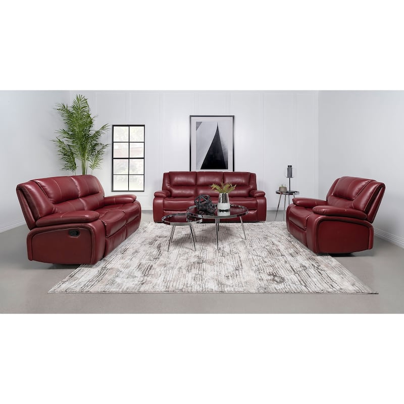 Camila Upholstered Motion Reclining Sofa Red And Black Faux Leather - Red - 3 Piece