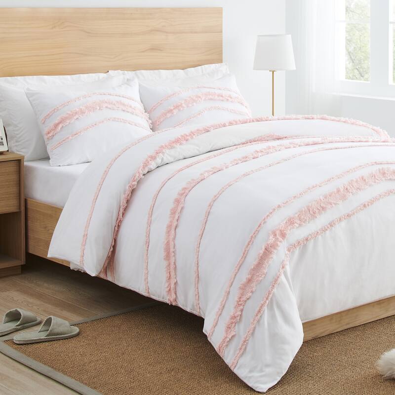Sweet Jojo Designs Bohemian Boho Chic Queen Duvet Cover Bedding Set Farmhouse Textured Minimalist Macrame Tufted Fringe Cotton
