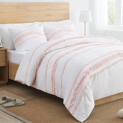 Sweet Jojo Designs Bohemian Boho Chic Queen Duvet Cover Bedding Set Farmhouse Textured Minimalist Macrame Tufted Fringe Cotton