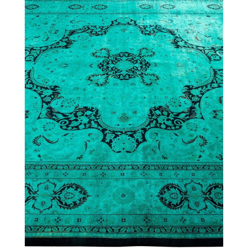 Overton Hand Knotted Wool Vintage Inspired Modern Contemporary Overdyed Blue Area Rug - 8' 1" x 10' 6"