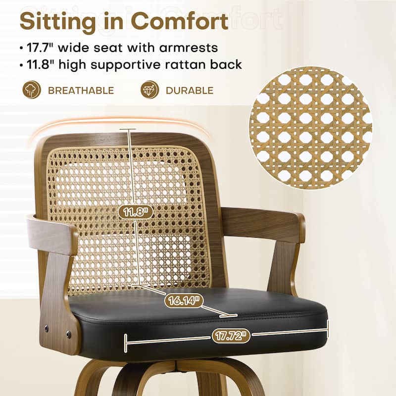 Upholstered Wood Swivel Counter Height Barstool with Arms - 37.8"H x 18.7"W x 19.29"D