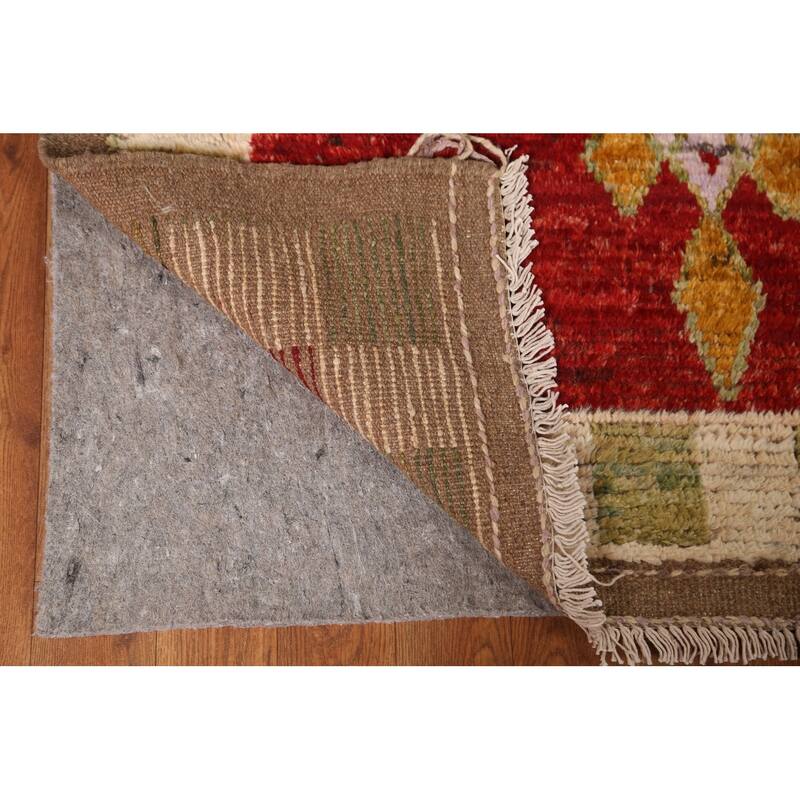 Hand Knotted Oriental 100% Wool Carpet Modern Geometric Red Moroccan Area Rug - 8' 2'' X 5' 5''