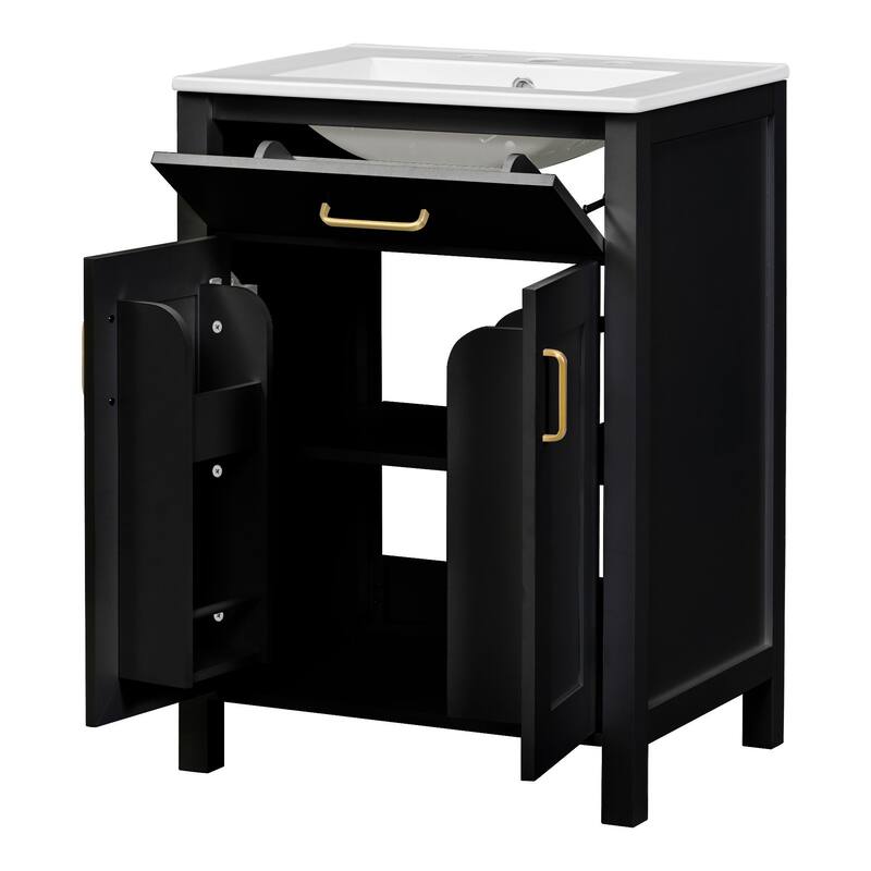 24-Inch Bathroom Vanity Combo with Ceramic Sink, Soft Close Doors & Storage Shelves - Compact Luxury for Small Bathrooms