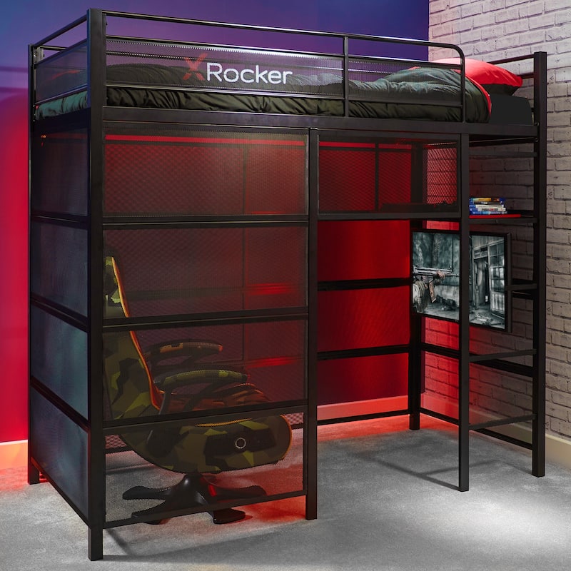 X Rocker Battle Den Gaming Bunk Bed with TV Mount, Twin, Black