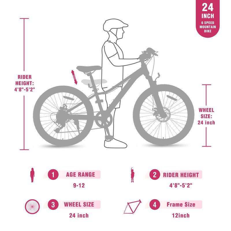 Comfort Mountain Cycling Bike, 24 Inch Shimano 6-Speed Bicycle with Suspension Fork, Steel Frame for Teens, 16 Years and Up