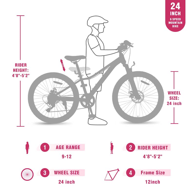 Kids' Mountain Bike - Shimano Gears, Steel Frame - 24