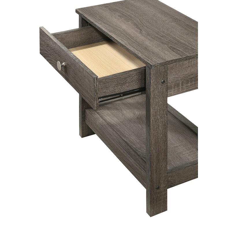 1pc Rustic Nightstand Single Drawer Bottom Shelf Bedside Table Bedroom Wooden Furniture