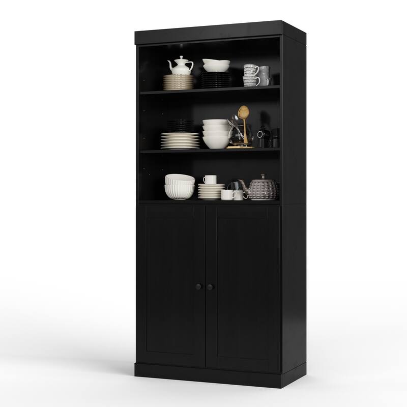 Palace Imports 100% Solid Wood 32" Pantry Cabinet with Shaker Doors and Adjustable Shelves - Black