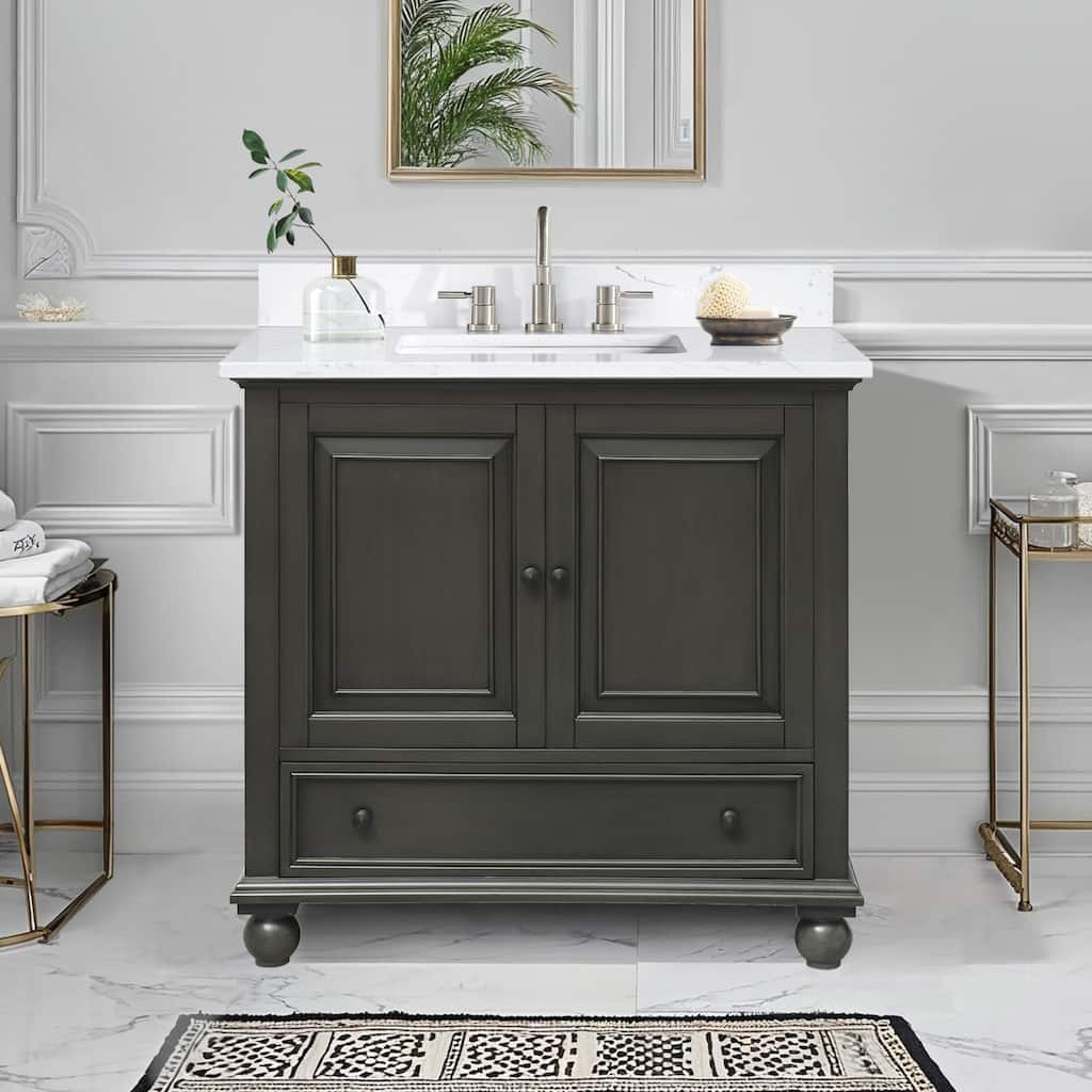 Thompson 36 in. Single Sink Bathroom Vanity with Engineered Stone Top - 37"W x 22"D x 35"H