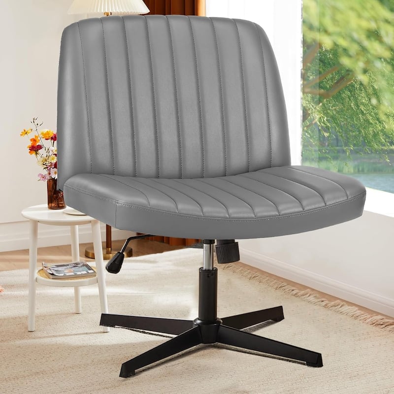 Cross Legged Armless Adjustable Swivel Padded Home Office Desk Chair No Wheels