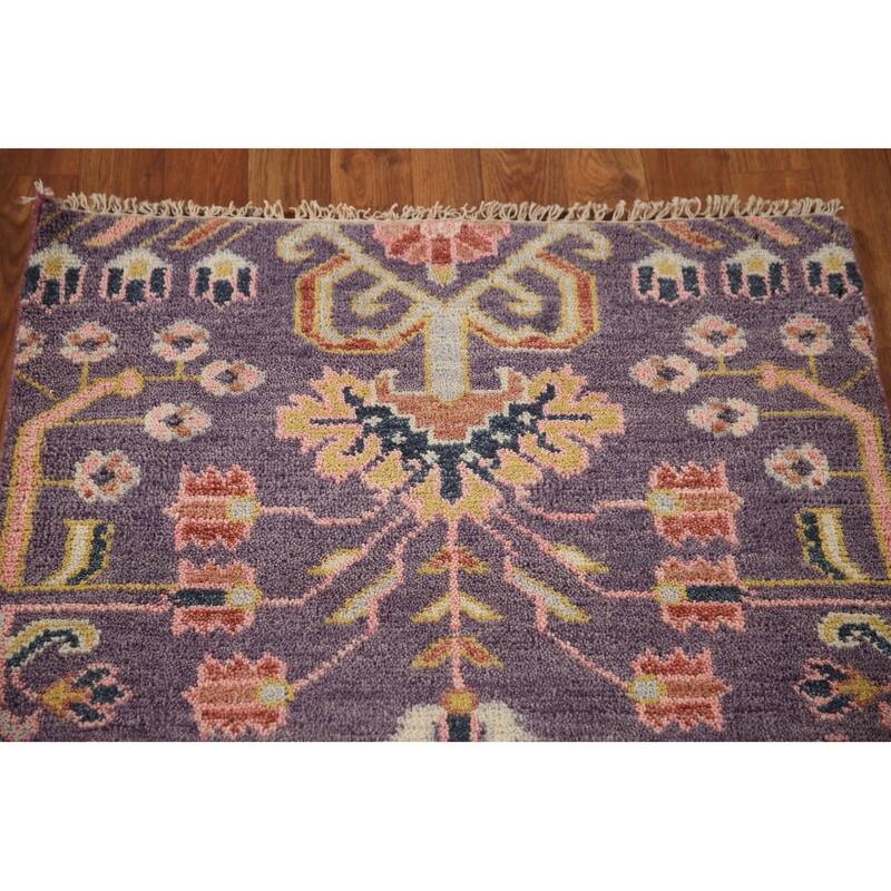 All-Over Purple Kazak Indian Runner Rug Handmade Wool Carpet - 2'6"x 15'10"