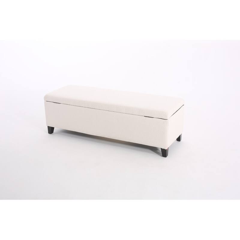 White Modern Tufted Top Upholstered Storage Bench