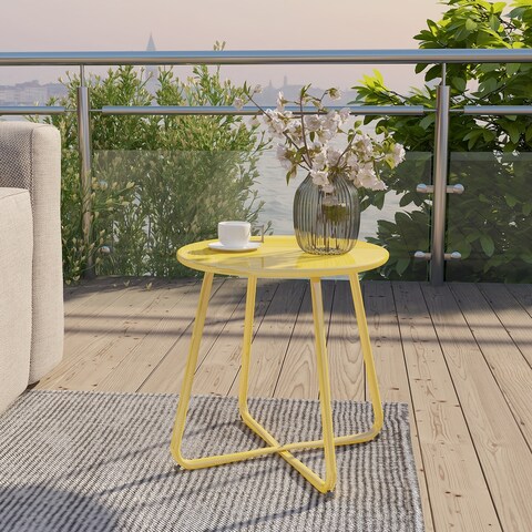 Patio Steel Patio Side Table, Weather Resistant Outdoor Round End Table