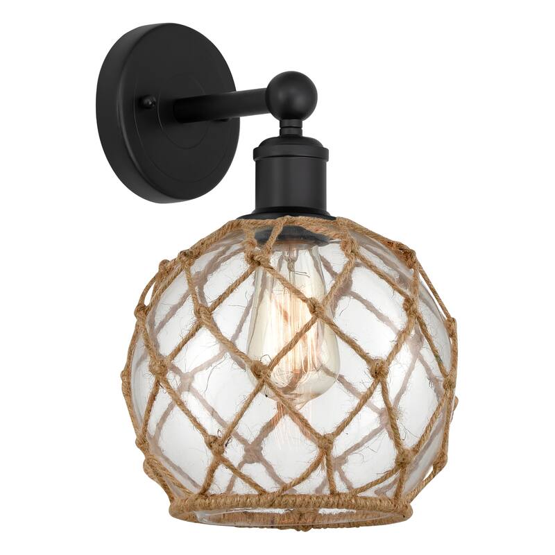 Innovations Lighting Endless Possibilities Edison - Farmhouse Rope - 1 Light 8" Sconce - Clear Glass with Brown Rope/Matte Black
