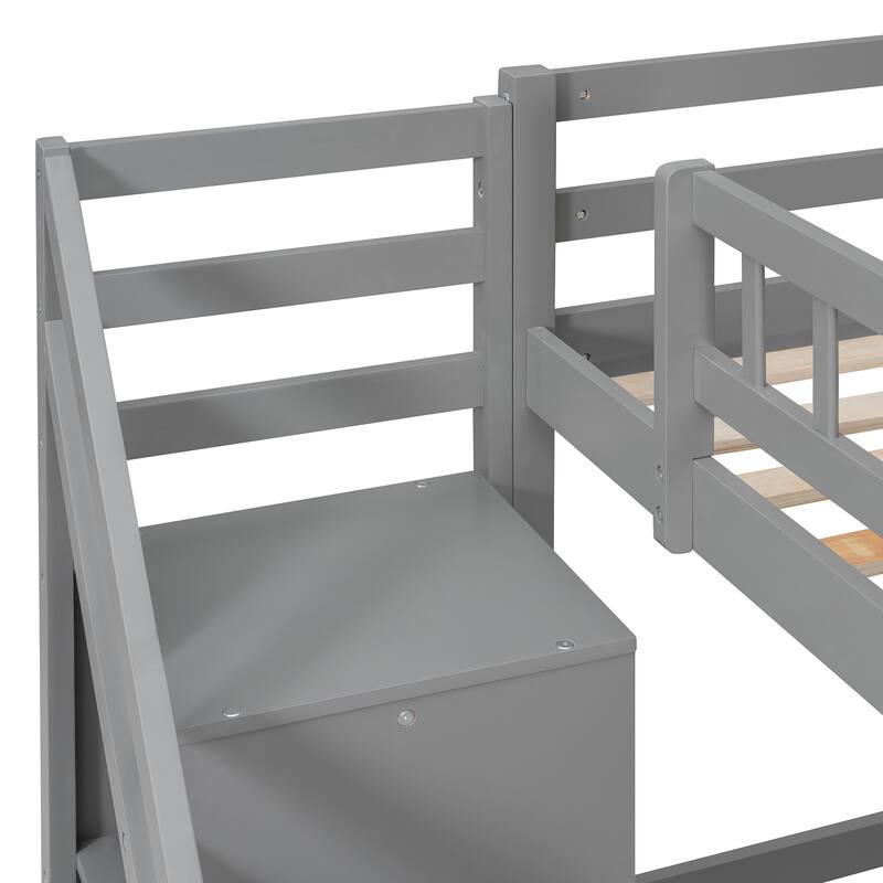 Twin Size Loft Bed with Two Chest of Drawers, Desk and Light Strip, Gray