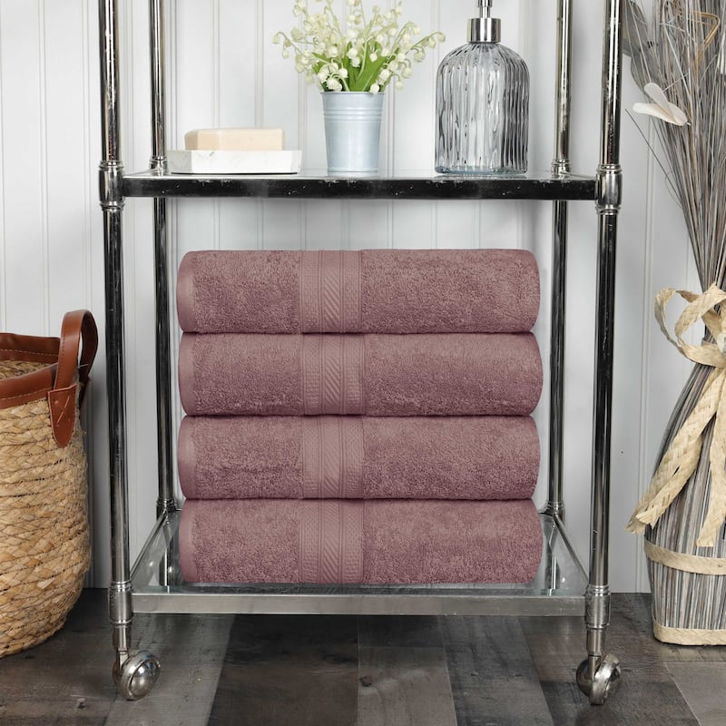 Superior Cotton Solid Highly-Absorbent Bath Towel - (Set of 4) - Grape Shake