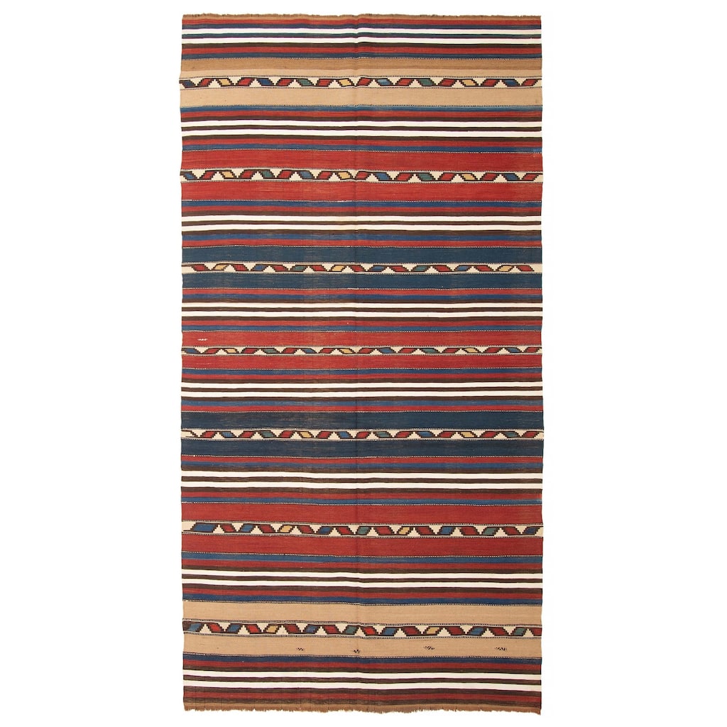 ECARPETGALLERY Flat-Weave Boho Red Wool Kilim - 4'10 x 9'5