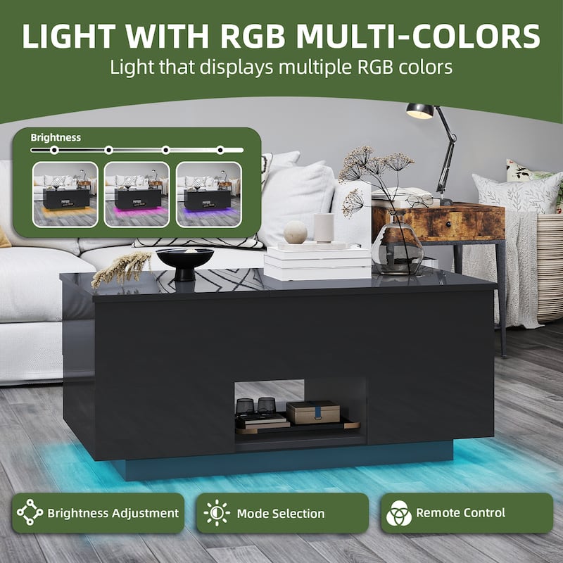 Moasis Modern Glossy Lift Top Coffee Table with Drawers and Hidden Compartment