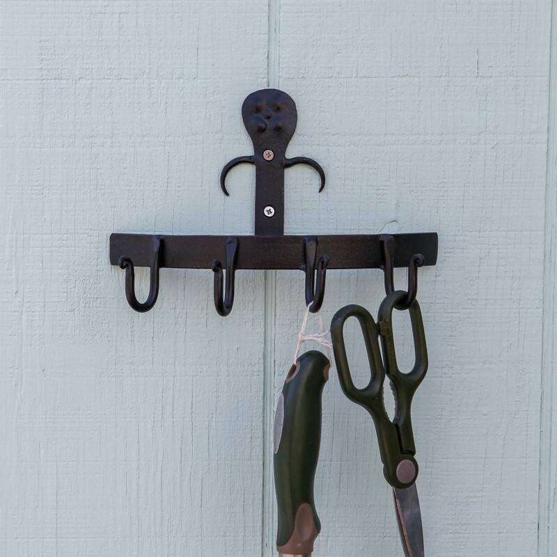 Achla Designs Wall Bracket With 4 Hooks, 10 Inch Wide, Black Powder Coat Finish