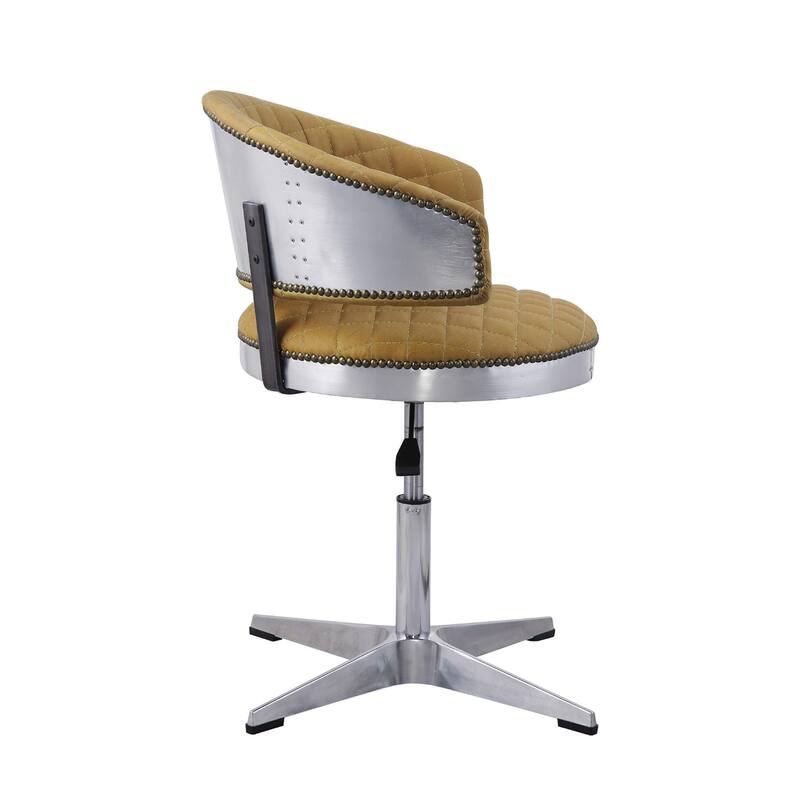 Top Grain Leather Adjustable Chair with Rivets Details in Turmeric and Chrome
