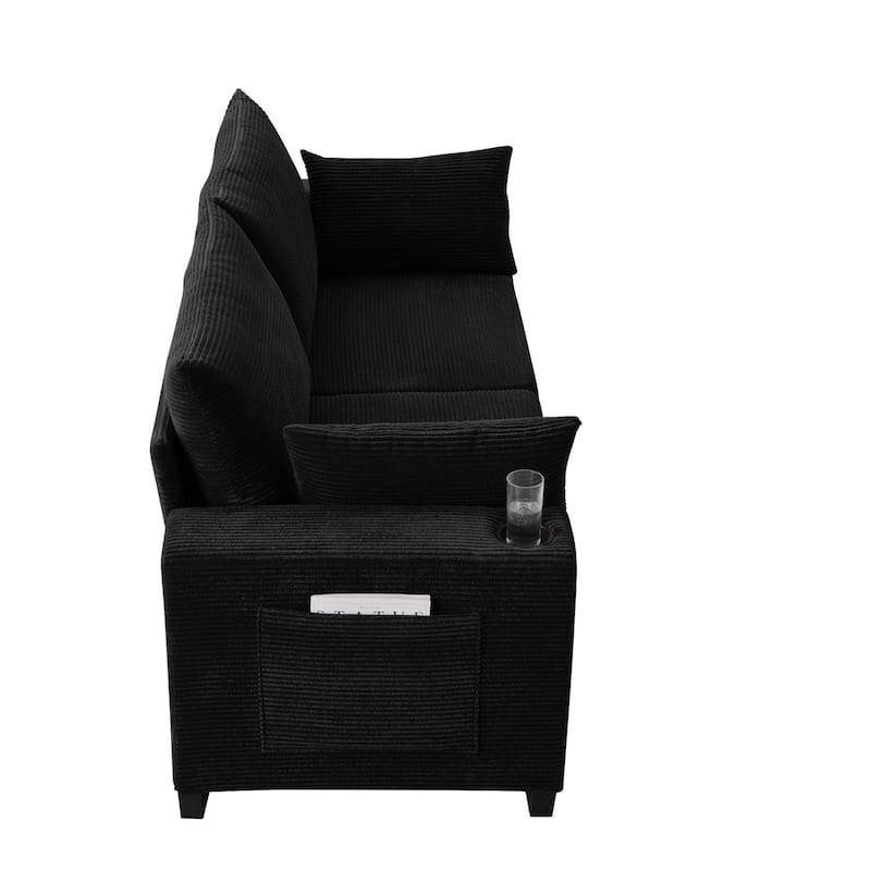 78" Corduroy 3-Seater Sofa with USB Ports, Cup Holders and Side Pockets