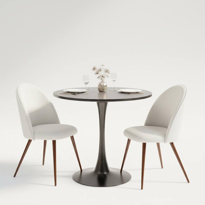 Homy Casa Modern 3-Piece Dining Set with White Round Tulip Table and Upholstered Chairs