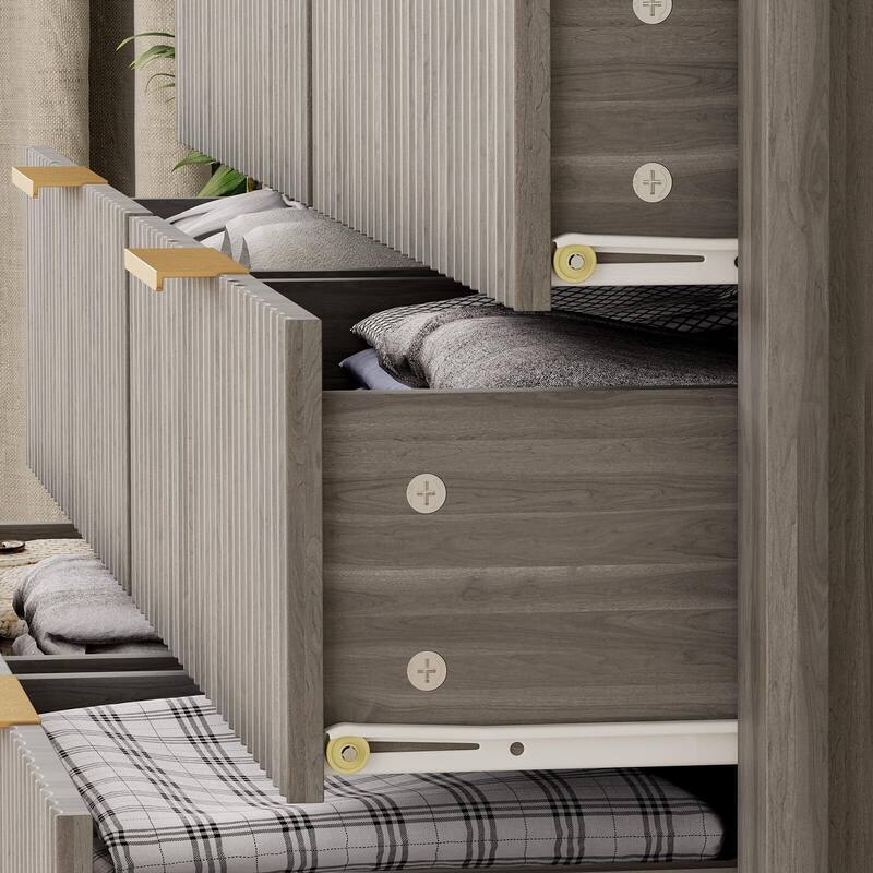 6 Drawer Dresser for Bedroom, Farmhouse Chest of Drawers with 2 Open Shelves and Fluted Doors