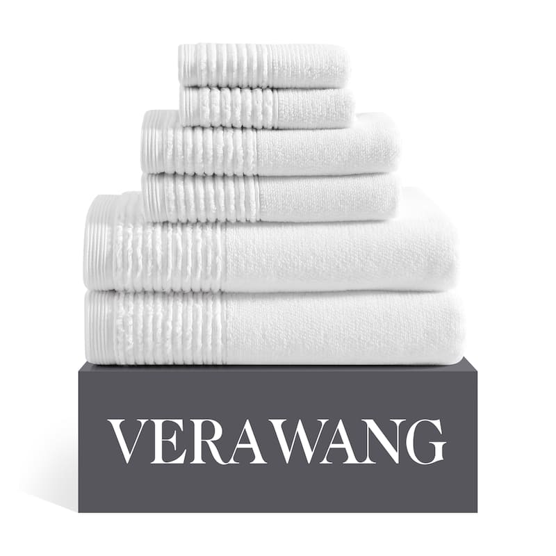 Vera Wang Sculpted Pleat Solid Cotton Multi Size Towel Set - 6 Piece - White