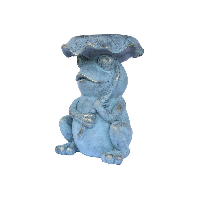 Solar Powered Frog with Lotus Leaf Outdoor Plant Stand - 18.5"