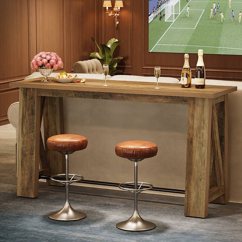 Bar Table, Counter Height Pub Table, 63" Rectangular High Top Kitchen Dining Tables for Dining Room, Living Room, Bistro