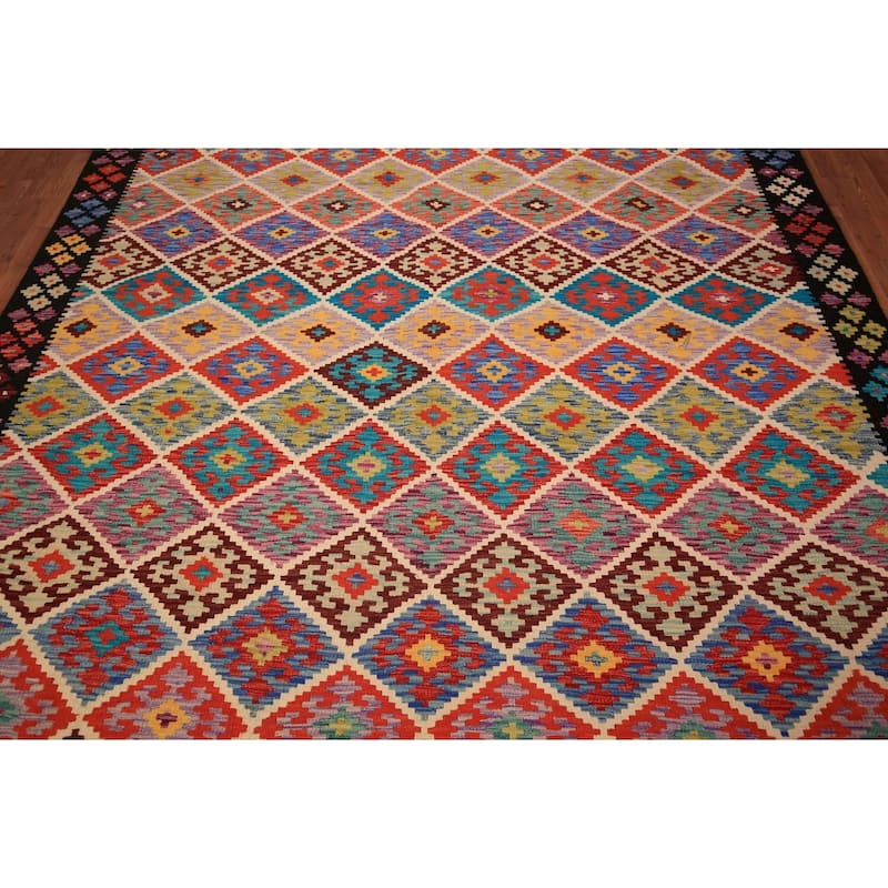 Reversible Kilim Oriental Area Rug Hand-Woven Wool Carpet - 8'0" x 9'10"