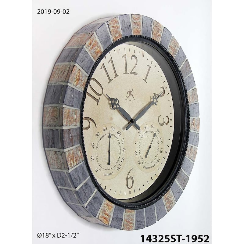 Inca Indoor/Outdoor Stone 18 inch Wall Clock with Temperature/Humidity - 18 x 2.5 x 18