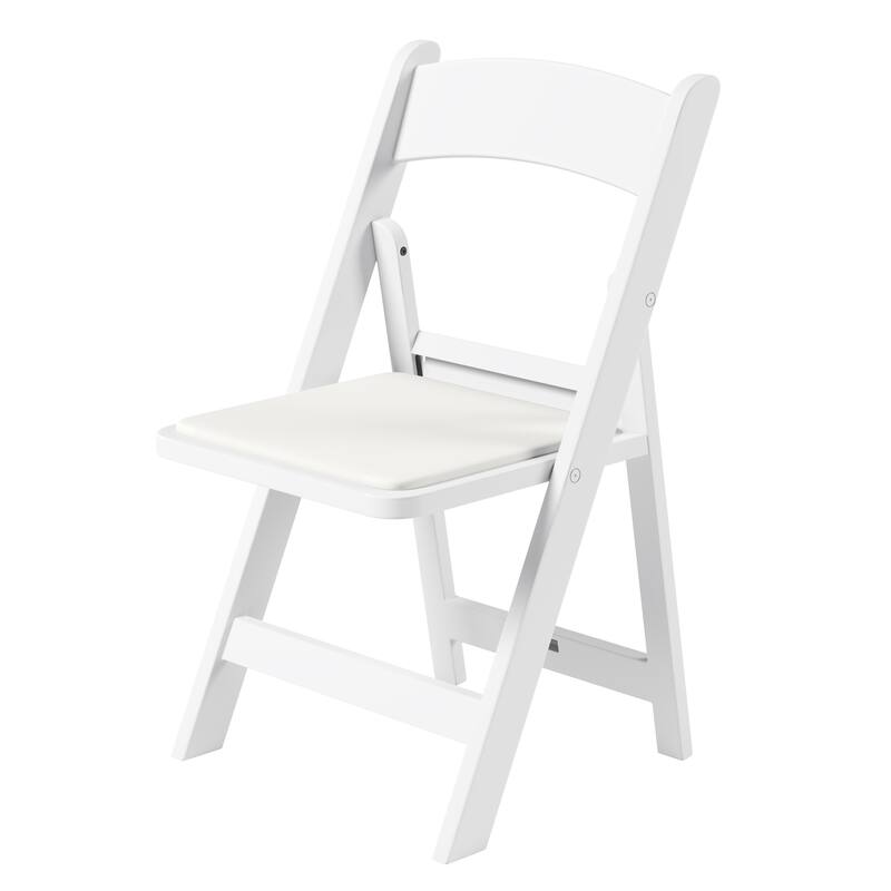 White Resin Folding Chairs with Comfort Padded Seats - (Set of 4) - White