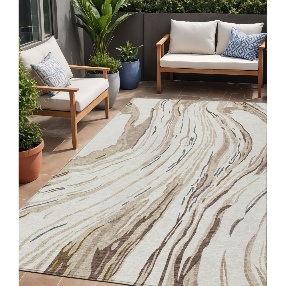 HomeRoots Abstract Transitional Rectangle Outdoor Rug