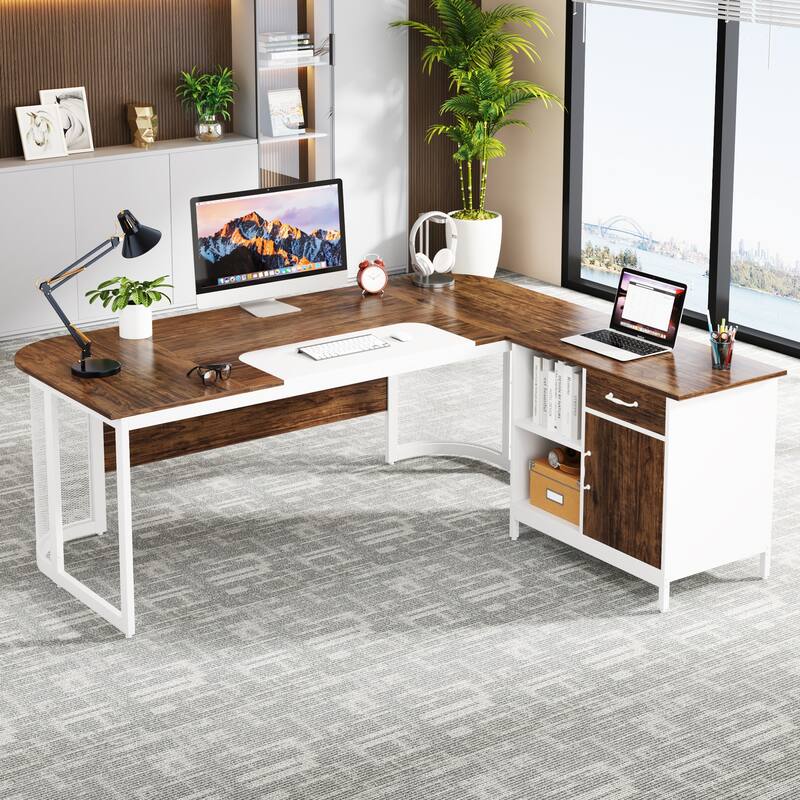 Large 63" L-Shaped Executive Office Desk with 31” File Cabinet
