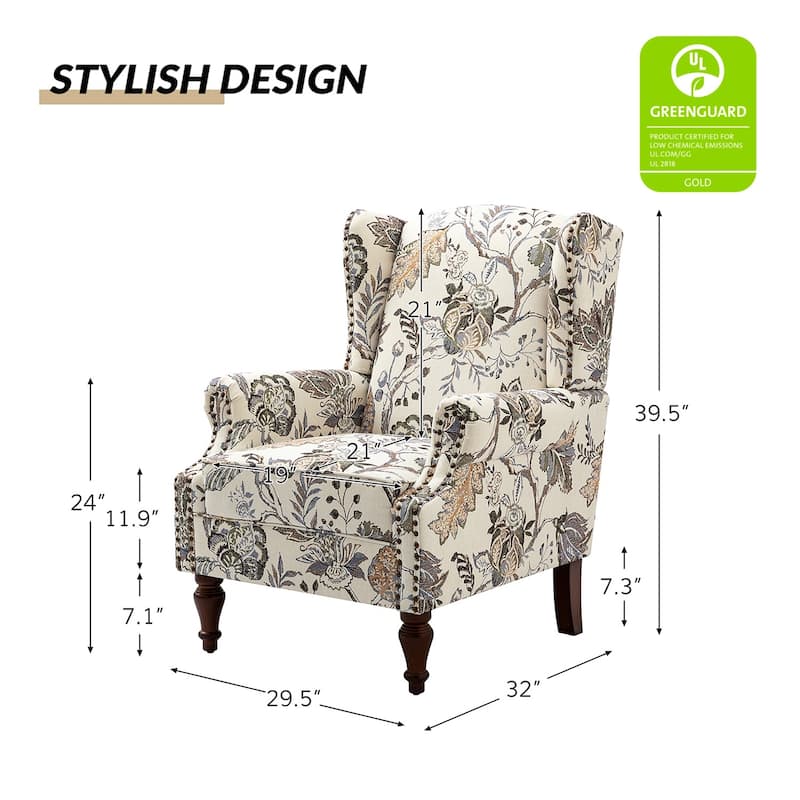 Gott Traditional Wingback Armchair with Solid Wood Legs by HULALA HOME