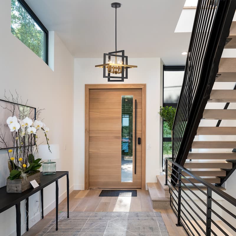 12.99" Wide 6-Light Semi Flush Mount Chandelier, Industrial Style Square Open Frame Pendant Light for Living Room