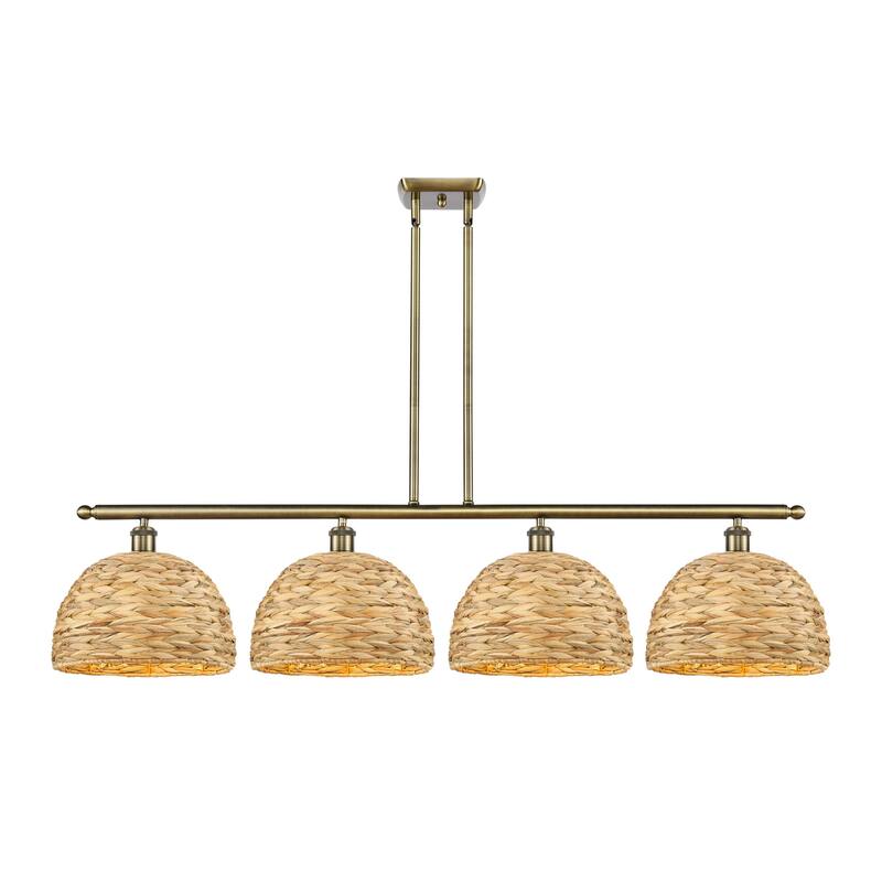Innovations Lighting 516-4I-12-50 Woven Rattan Linear Woven Rattan 4 - Antique Brass / Natural