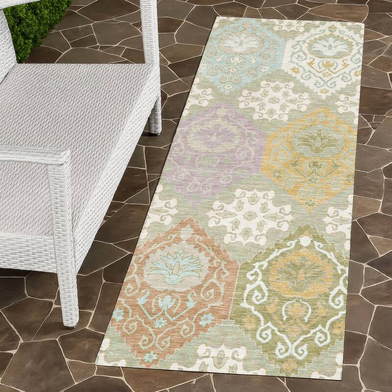 Machine Washable Indoor/ Outdoor Global Bayfield Chantille Rug - Celery - 2'3" x 7'6"
