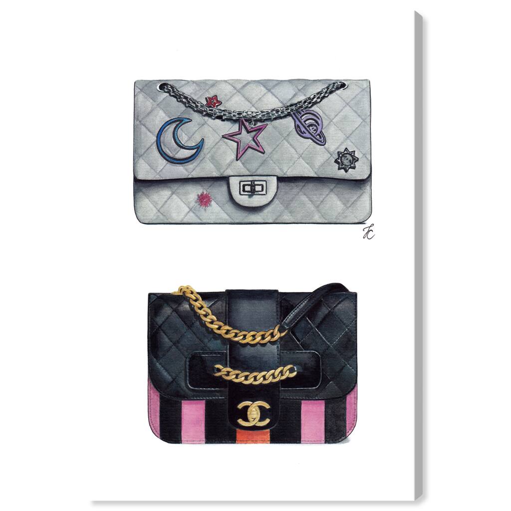 Doll Memories - Iconic Bag Beauty, Iconic Luxury Purses Modern Pink Canvas Wall Art Print for Bedroom