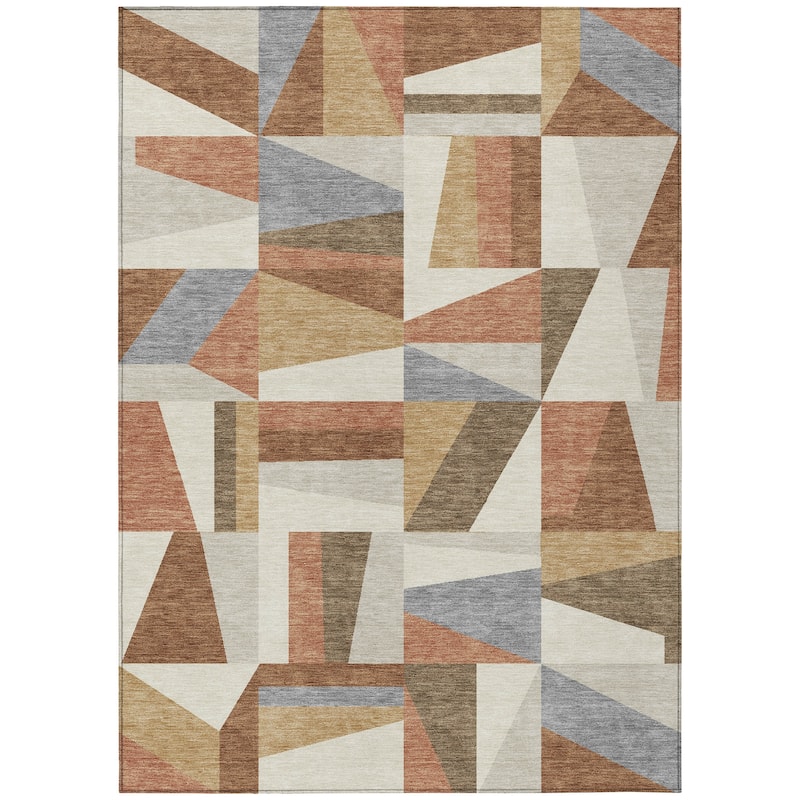 Machine Washable Indoor/ Outdoor Contemporry Mosaic Chantille Rug