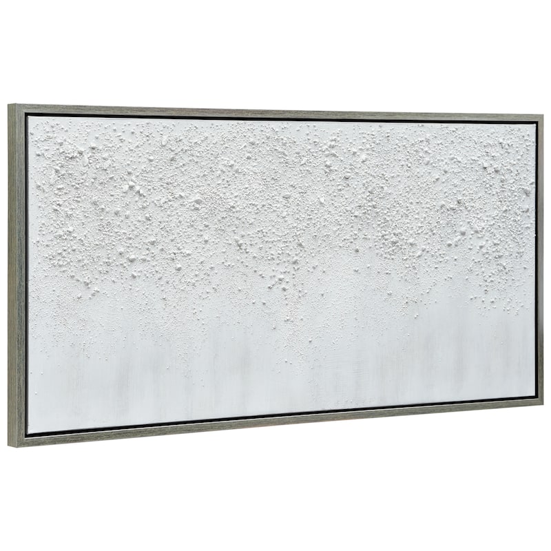 White Snow B Textured Glitter Hand Painted Canvas Framed Wall Art