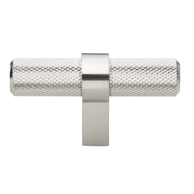 2.25 in Satin Nickel European Knurled Solid Steel Cabinet T-Bar (Pack of 5) - Satin Nickel